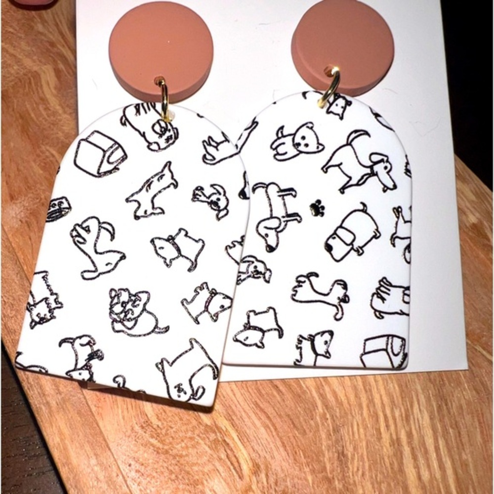 Charming Black Puppy Illustration Acrylic Dangle Earrings - No Plating